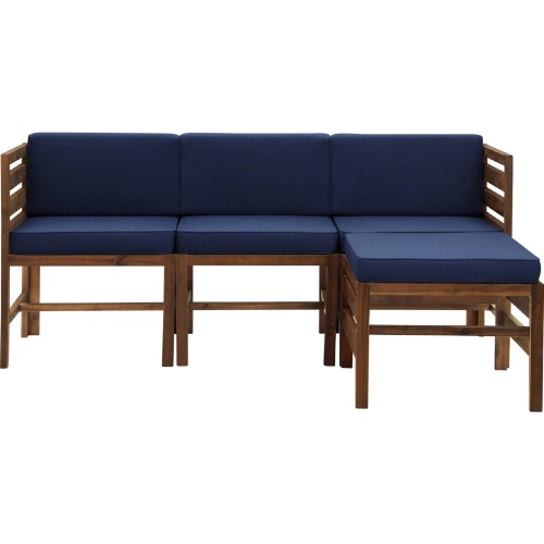 Sanibel Outdoor 4 Piece Modular Sectional Sofa Set in Dark Brown & Navy Blue